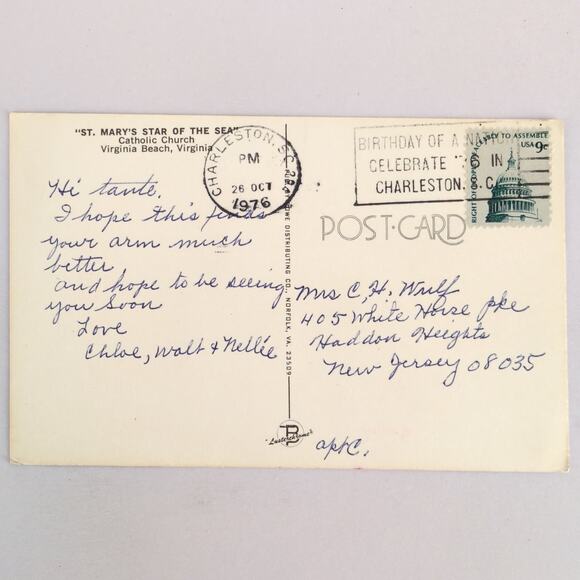 St Mary's Star of the Sea Catholic Church Virginia Beach 1960s Postcard VA 1976 - Picture 2 of 2